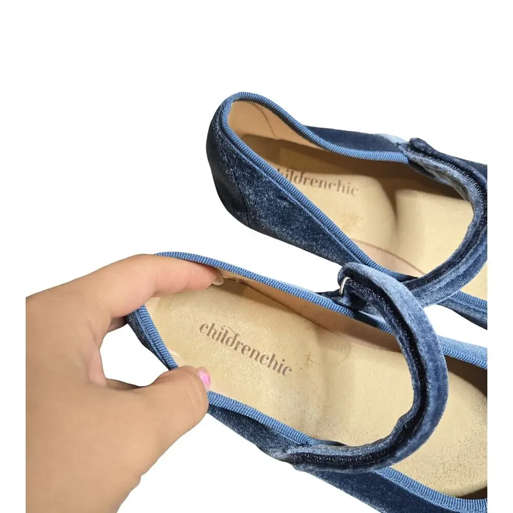 ChildrenChic Cassie Blue Velvet Mary Jane Flats Size: 37